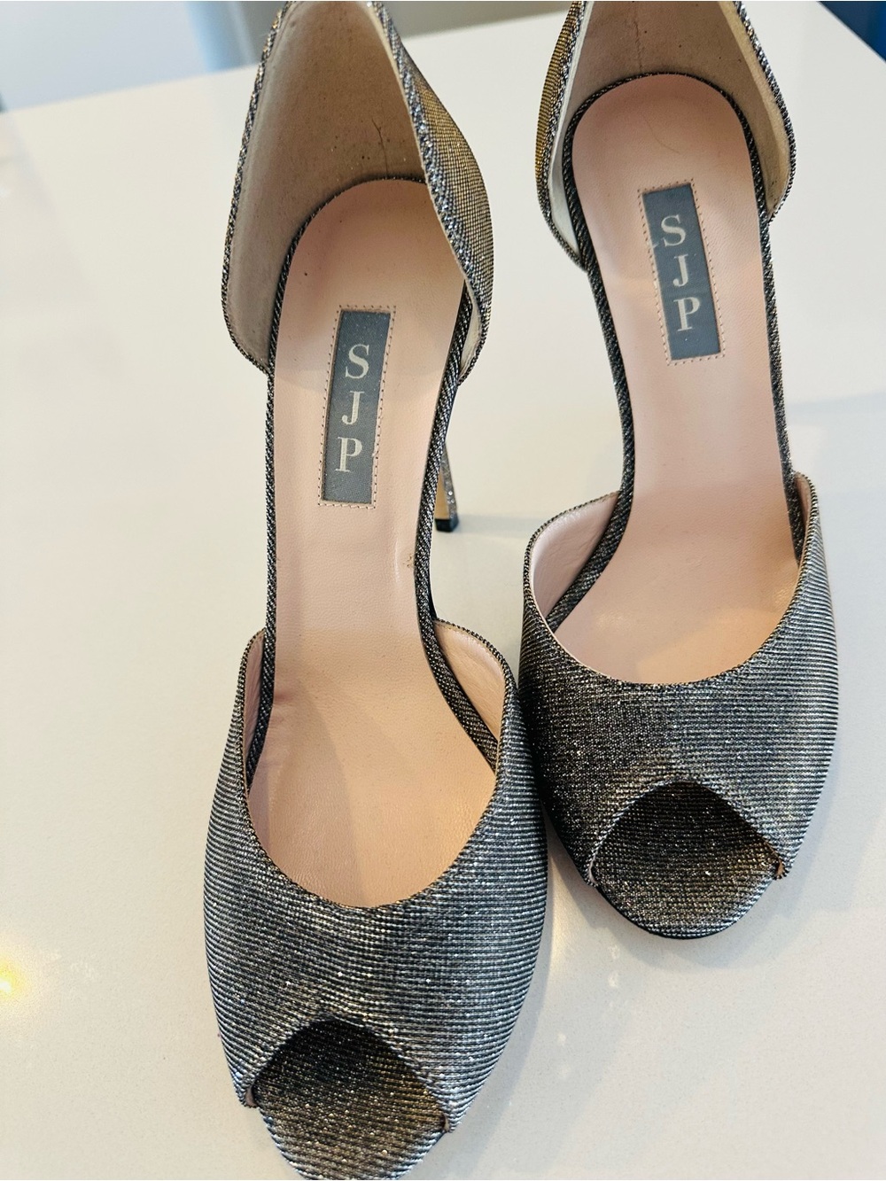 SJP by Sarah Jessica Parker Silver Glitter Peep-Toe D'Orsay Pumps NWOT